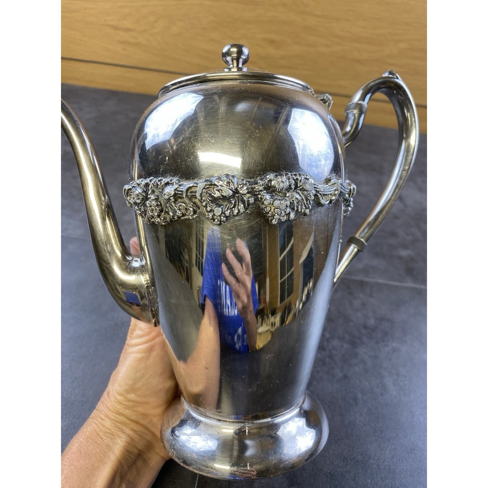 VTG Academy Silver on Copper Grapes & Vines Water Pitcher w/ attach lid